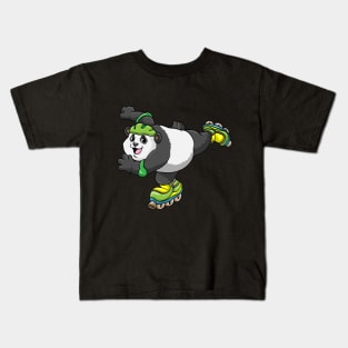 Cool panda at the inline skating Kids T-Shirt